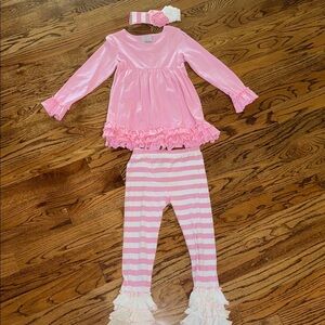 Serendipity girls long striped sleeved set and headband with ruffle details